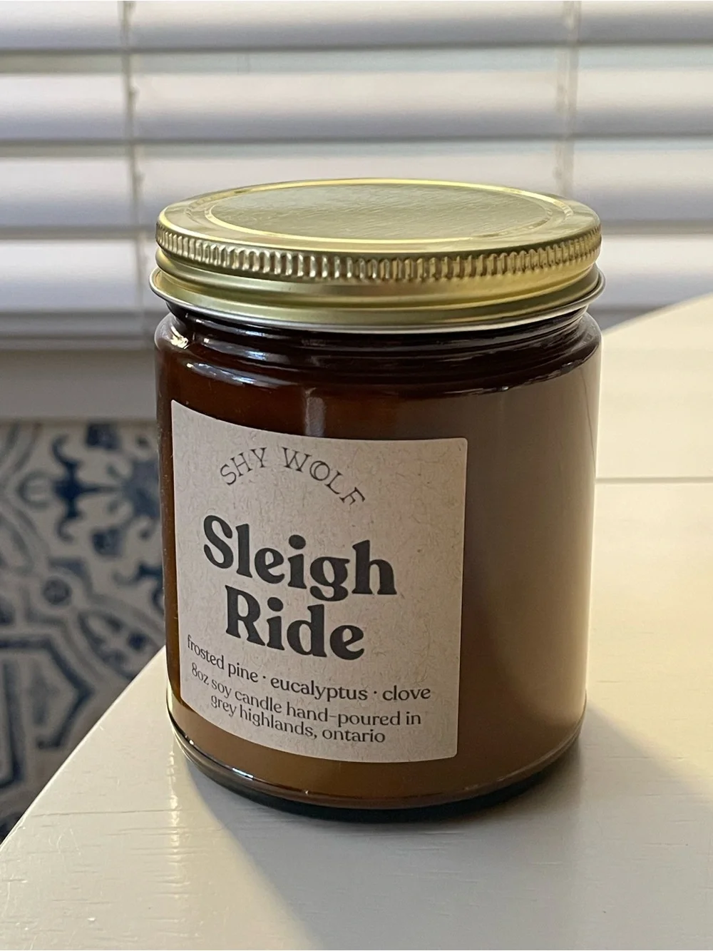 Shy Wolf Sleigh Ride 8 oz candle unused frosted pine eucalyptus clove